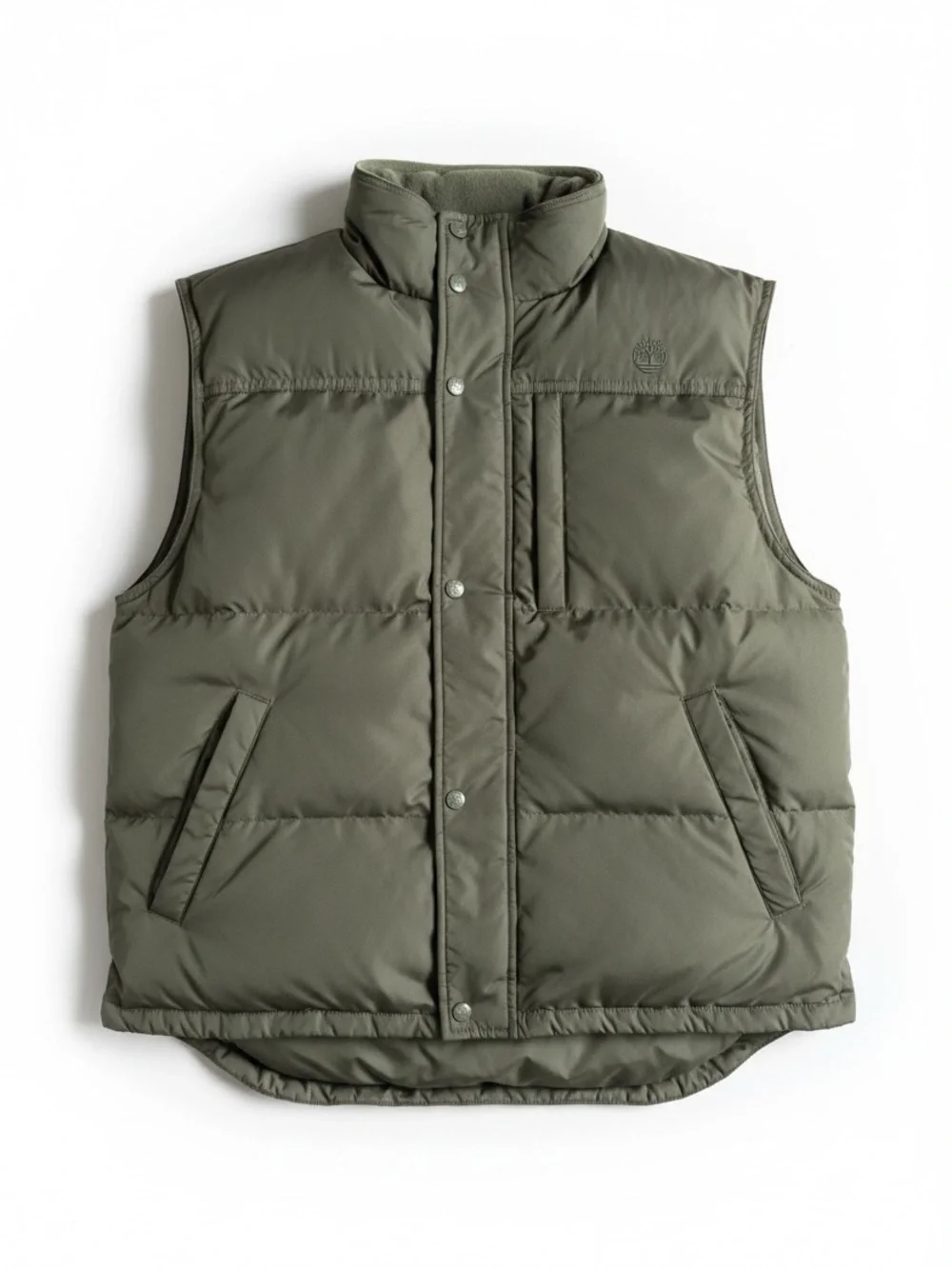 Timberland Puffer Vest Fleece Lined Snap Zip Outdoor Olive Green Medium